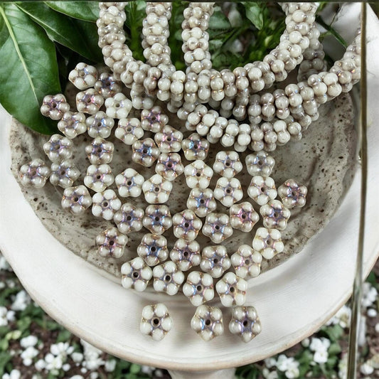 Czech Glass Beads - 5mm Flower Spacer Beads, Beige, with Volcano Wash (FMN/N-0220) * Qty. 50