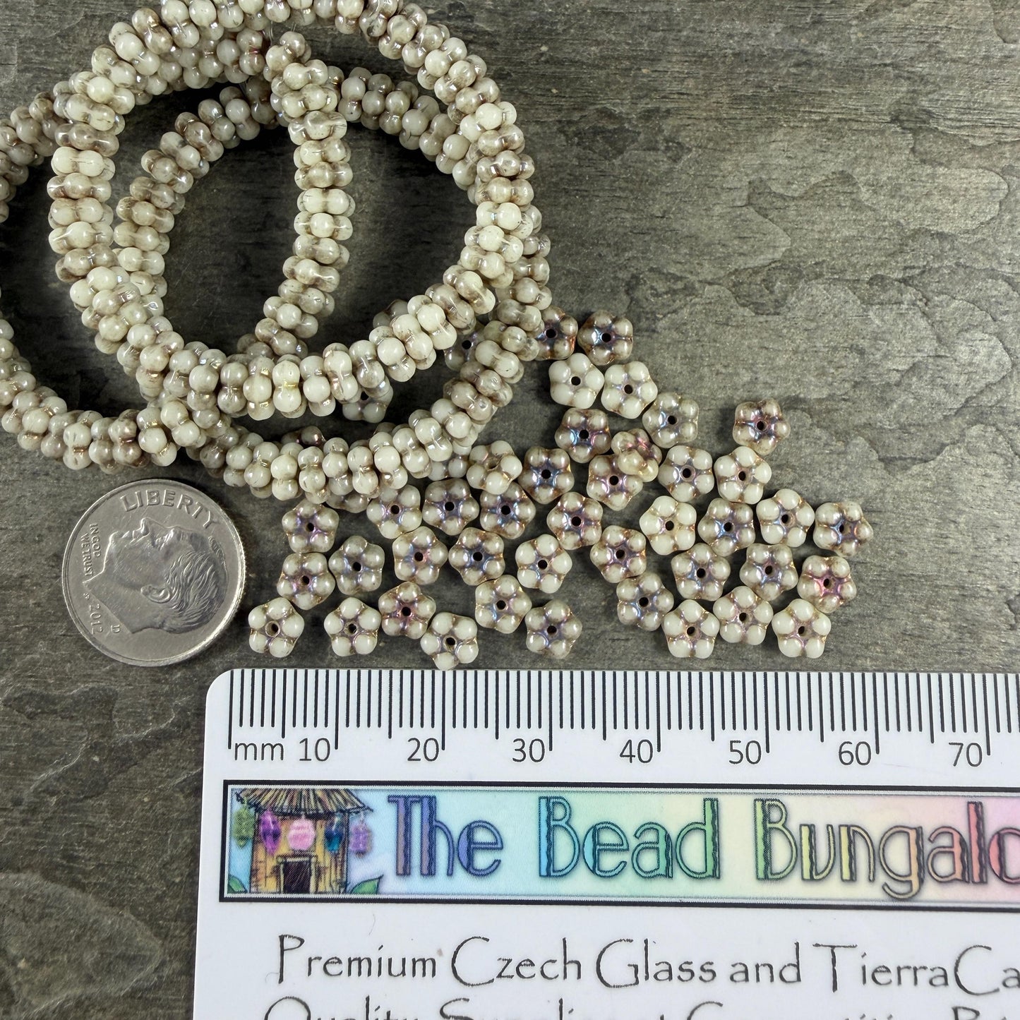 Czech Glass Beads - 5mm Flower Spacer Beads, Beige, with Volcano Wash (FMN/N-0220) * Qty. 50
