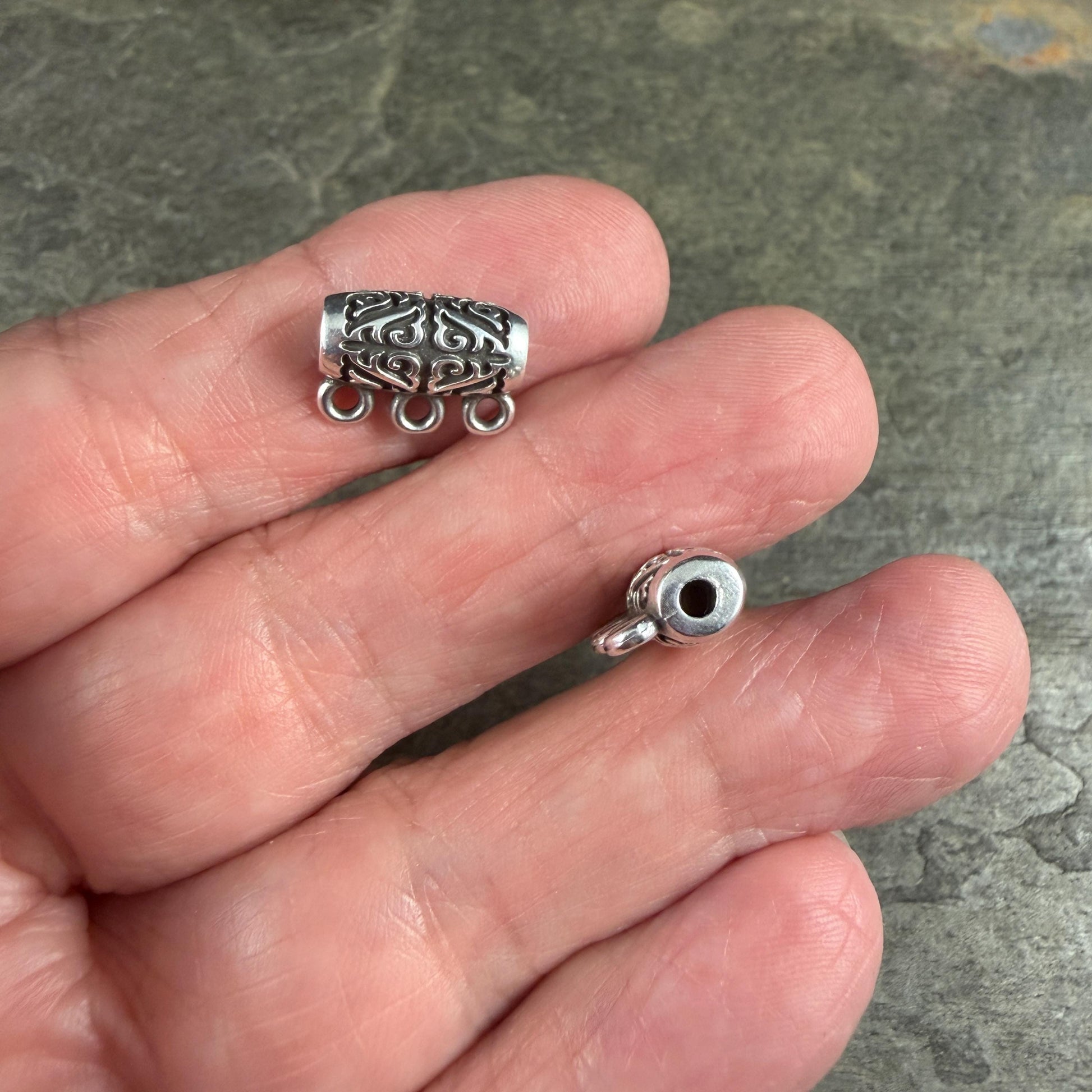 Ornate Bail Bead with 3 loops and 2.2mm Hole, Antiqued Silver Plated (PF/15446-77) * Qty. 4