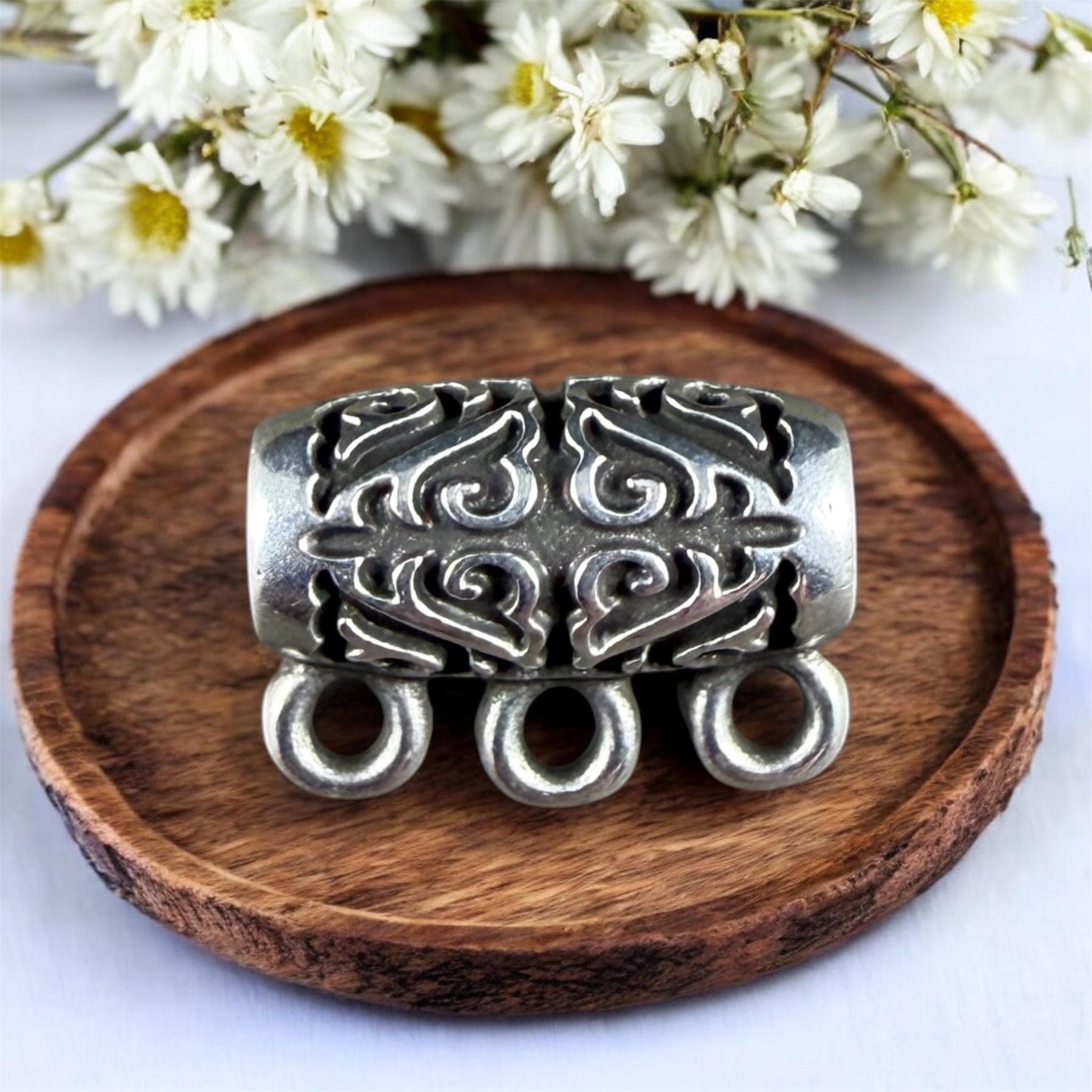Ornate Bail Bead with 3 loops and 2.2mm Hole, Antiqued Silver Plated (PF/15446-77) * Qty. 4