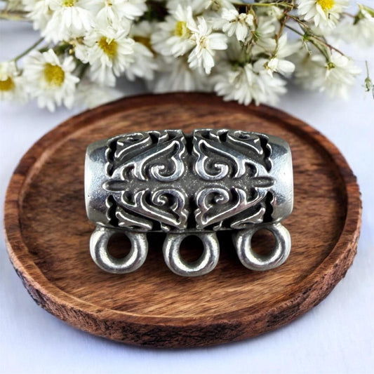 Ornate Bail Bead with 3 loops and 2.2mm Hole, Antiqued Silver (PF/15446-77) * Qty. 4