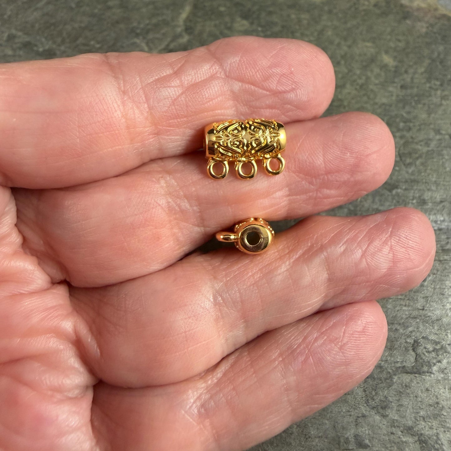 Ornate Bail Bead with 3 loops and 2.2mm Hole, 24k Gold Plated, Nickel Free (PF/15446-12) * Qty. 2