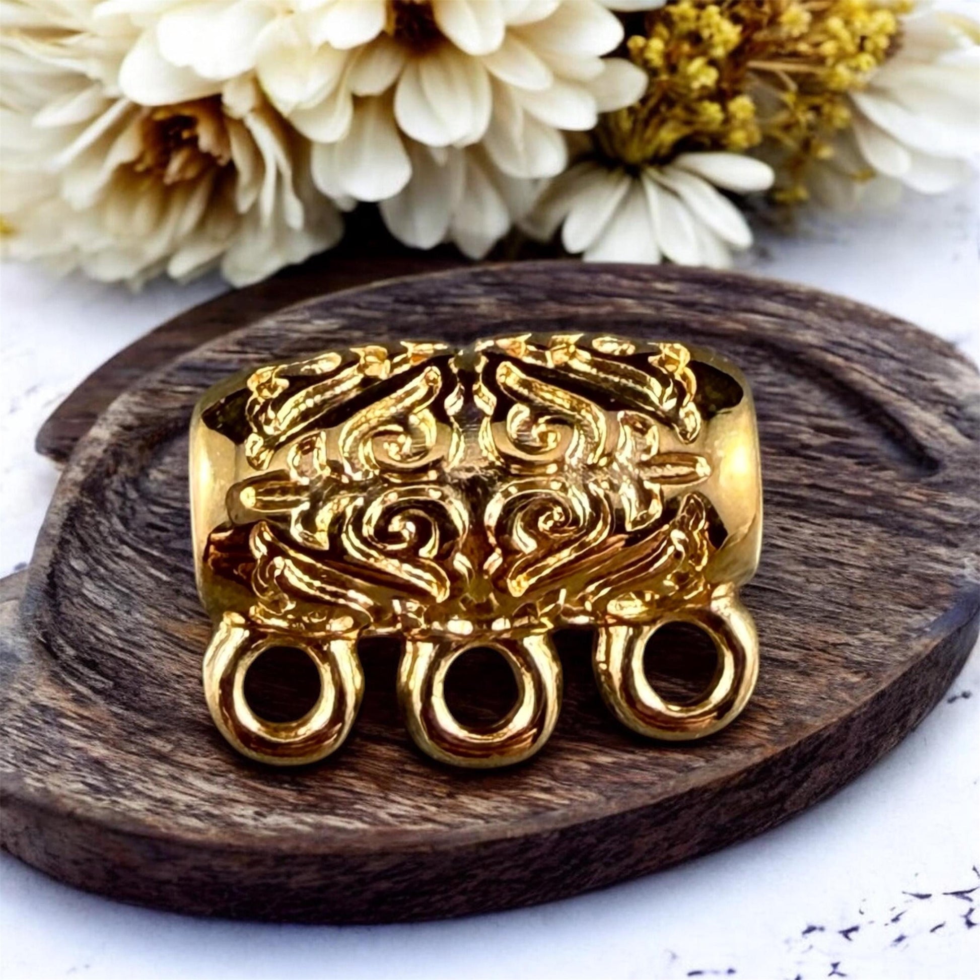 Ornate Bail Bead with 3 loops and 2.2mm Hole, 24k Gold Plated, Nickel Free (PF/15446-12) * Qty. 2