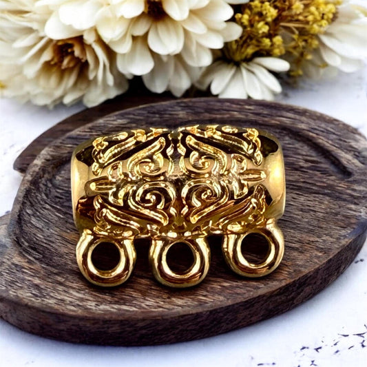 Ornate Bail Bead with 3 loops and 2.2mm Hole, 24k Gold Plated, Nickel Free (PF/15446-12) * Qty. 2