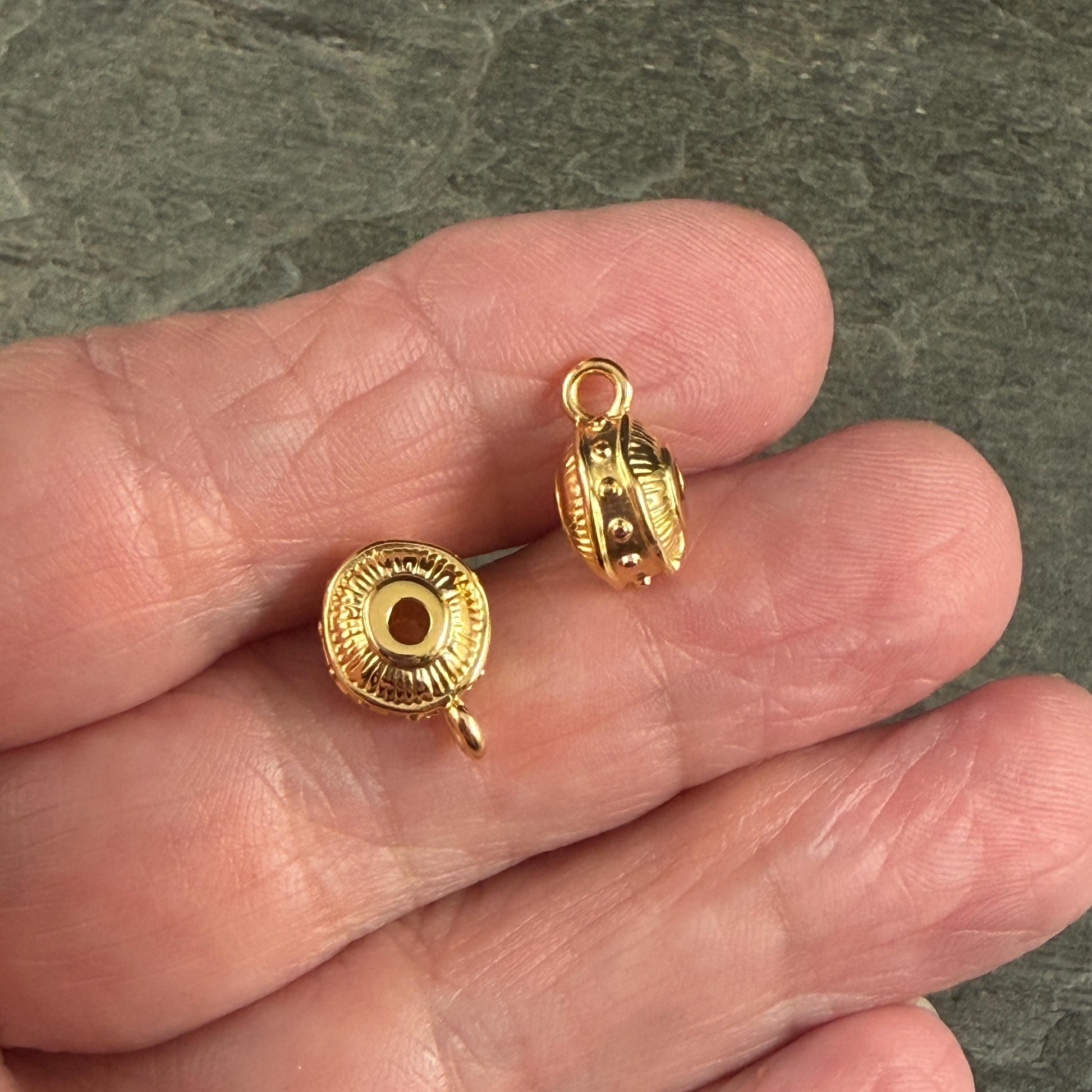 Bail Bead with Loop and 2.2mm Hole, 24k Gold Plated, Nickel Free (PF/15447-12) * Qty. 3