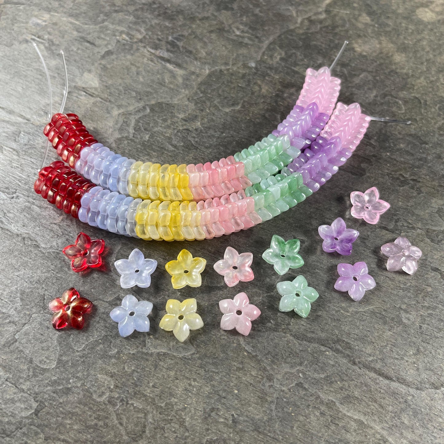 5-Petal Flower Bead Caps - 12mm, Multi-Colored Mix (FBC-2) * Qty. 42