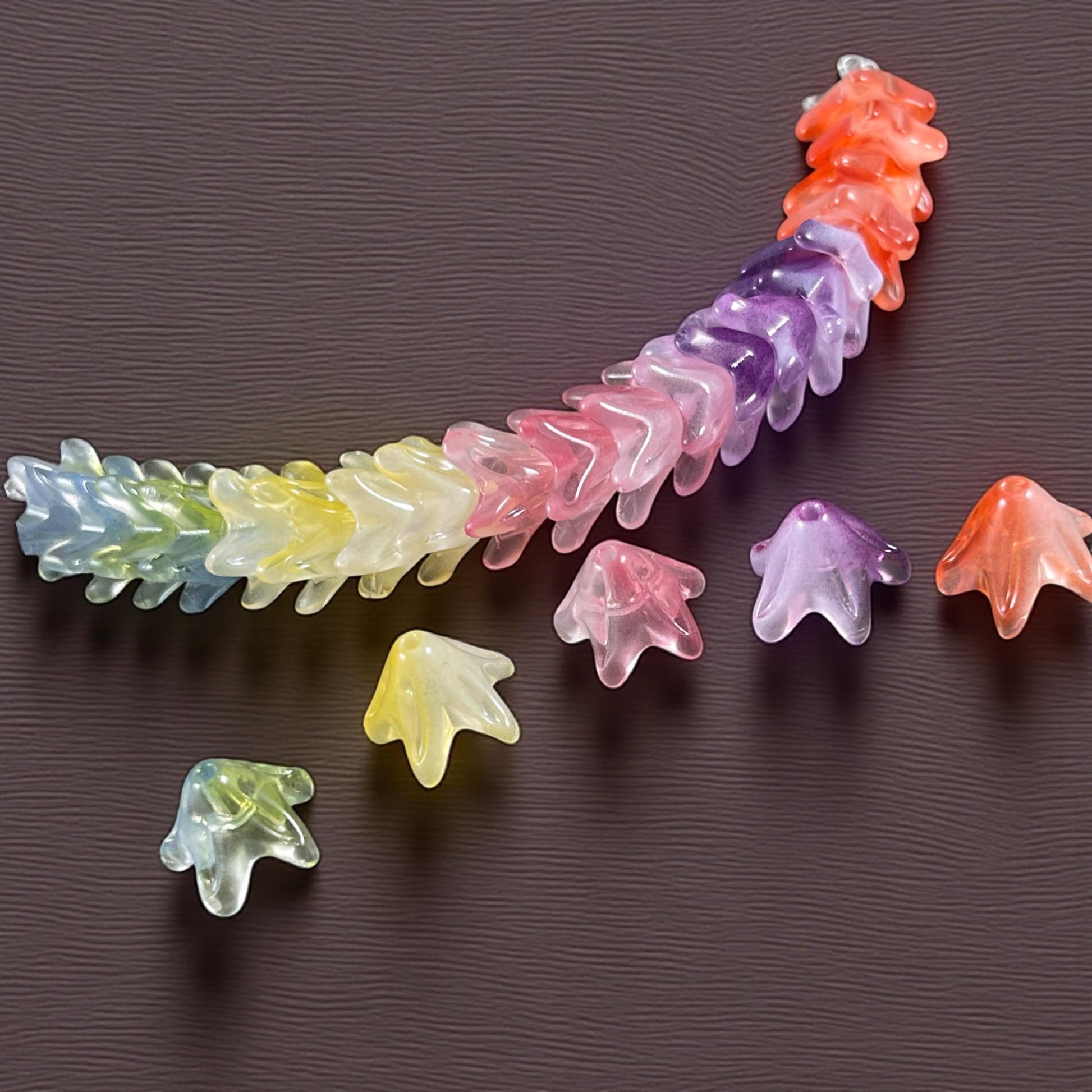 5-Petal Flower Bead Caps - 12mm Tapered Cone Glass Bead, Multi-Colored Mix (CBC-1) * Qty. 20