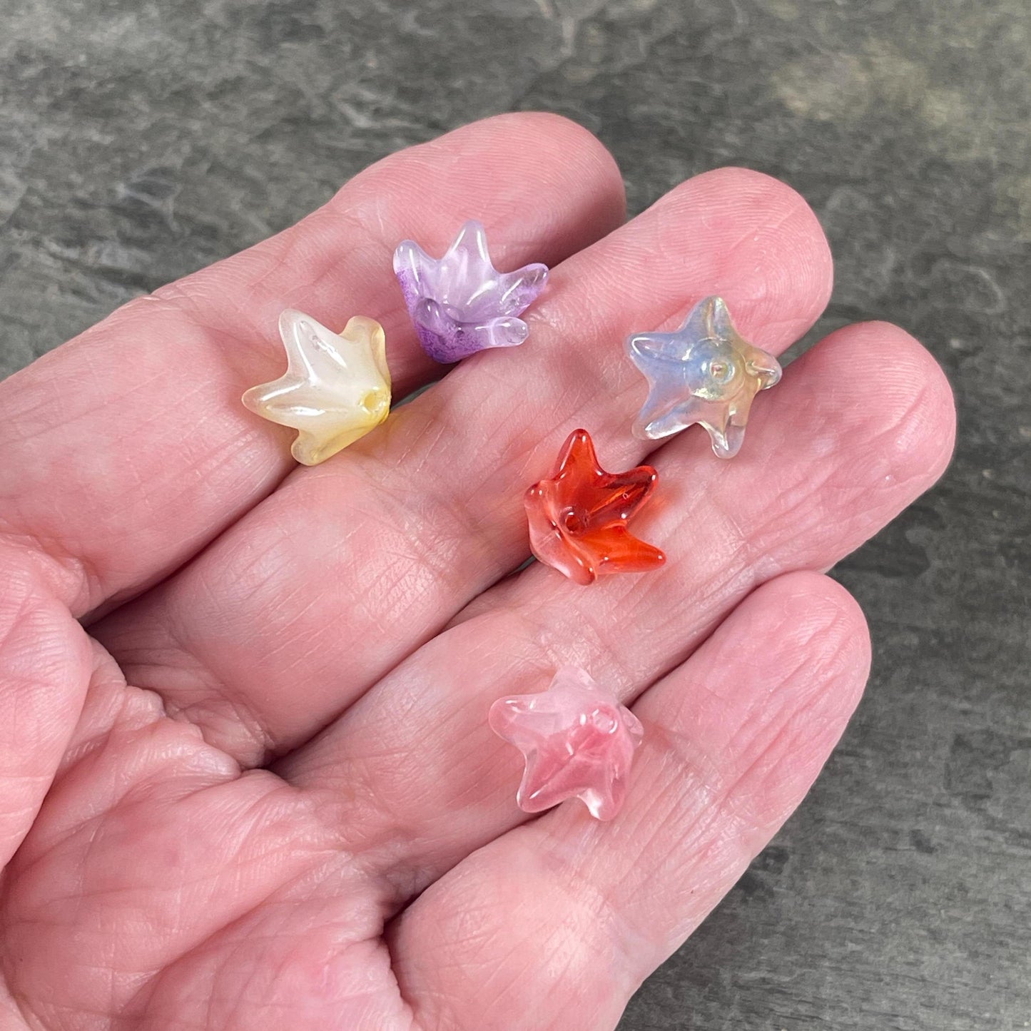 5-Petal Flower Bead Caps - 12mm Tapered Cone Glass Bead, Multi-Colored Mix (CBC-1) * Qty. 20