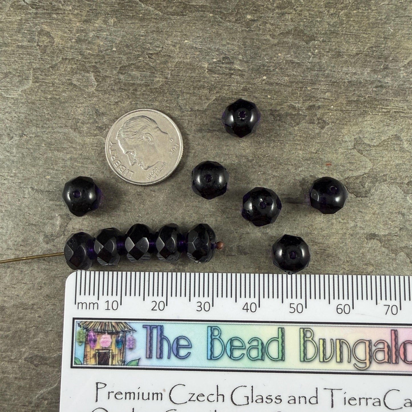 Czech Glass - 8x6mm Faceted Rondelle, Dark Purple Tanzanite (R8/RJ-0430) * 25 Beads