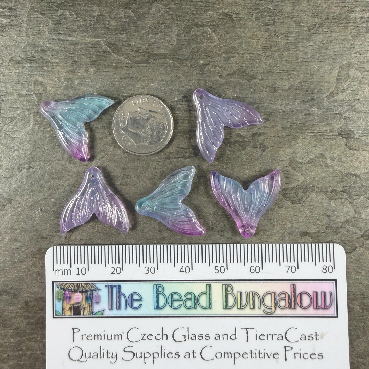 Mermaid Tail, Glass Charm, Colorful Mix of Whale Tail Beads * Qty. 16