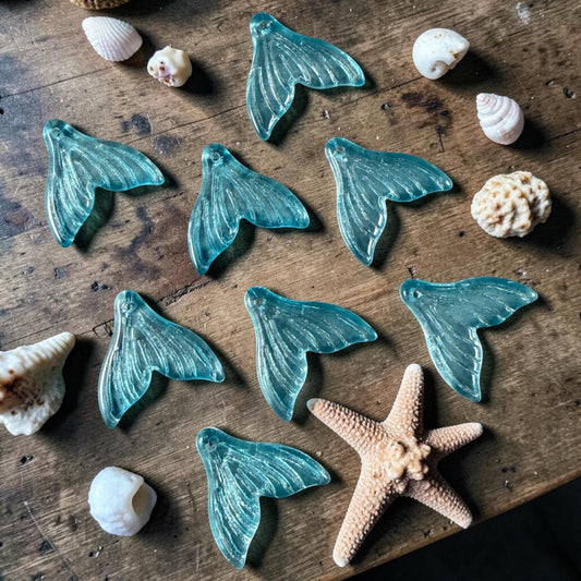 Mermaid Tail, Glass Charm, Dark Aqua Blue of Whale Tail Beads * Qty. 8