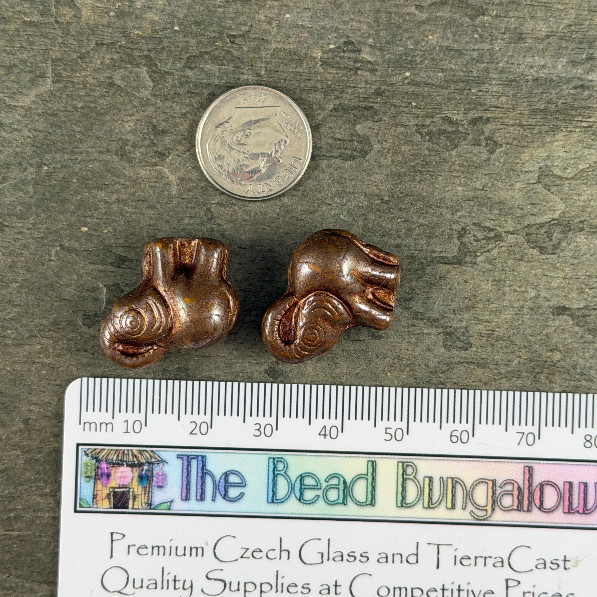 Czech Glass Beads - 20x23mm Elephant Bead, Dark Brown with Copper Wash (Pack10) * 3 Beads