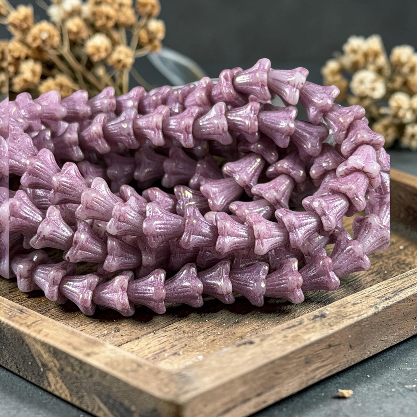 Czech Beads - 5x6mm Small Trumpet Flower, Thistle Purple (FLO/N-0044) * 30 Beads