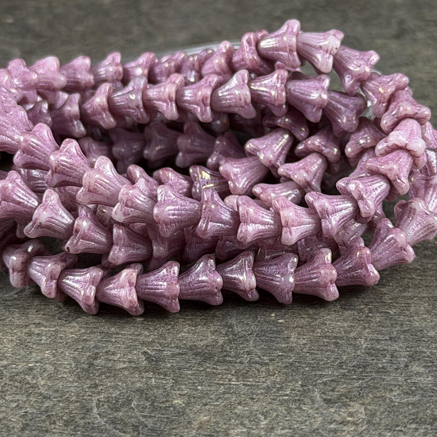 Czech Beads - 5x6mm Small Trumpet Flower, Thistle Purple (FLO/N-0044) * 30 Beads