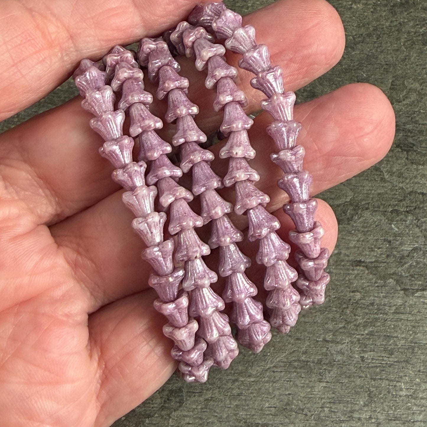 Czech Beads - 5x6mm Small Trumpet Flower, Thistle Purple (FLO/N-0044) * 30 Beads