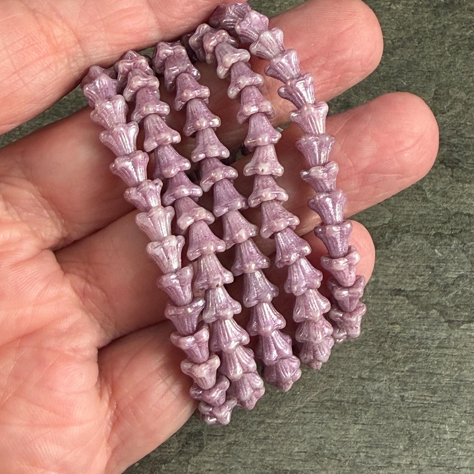 Czech Beads - 5x6mm Small Trumpet Flower, Thistle Purple (FLO/N-0044) * 30 Beads