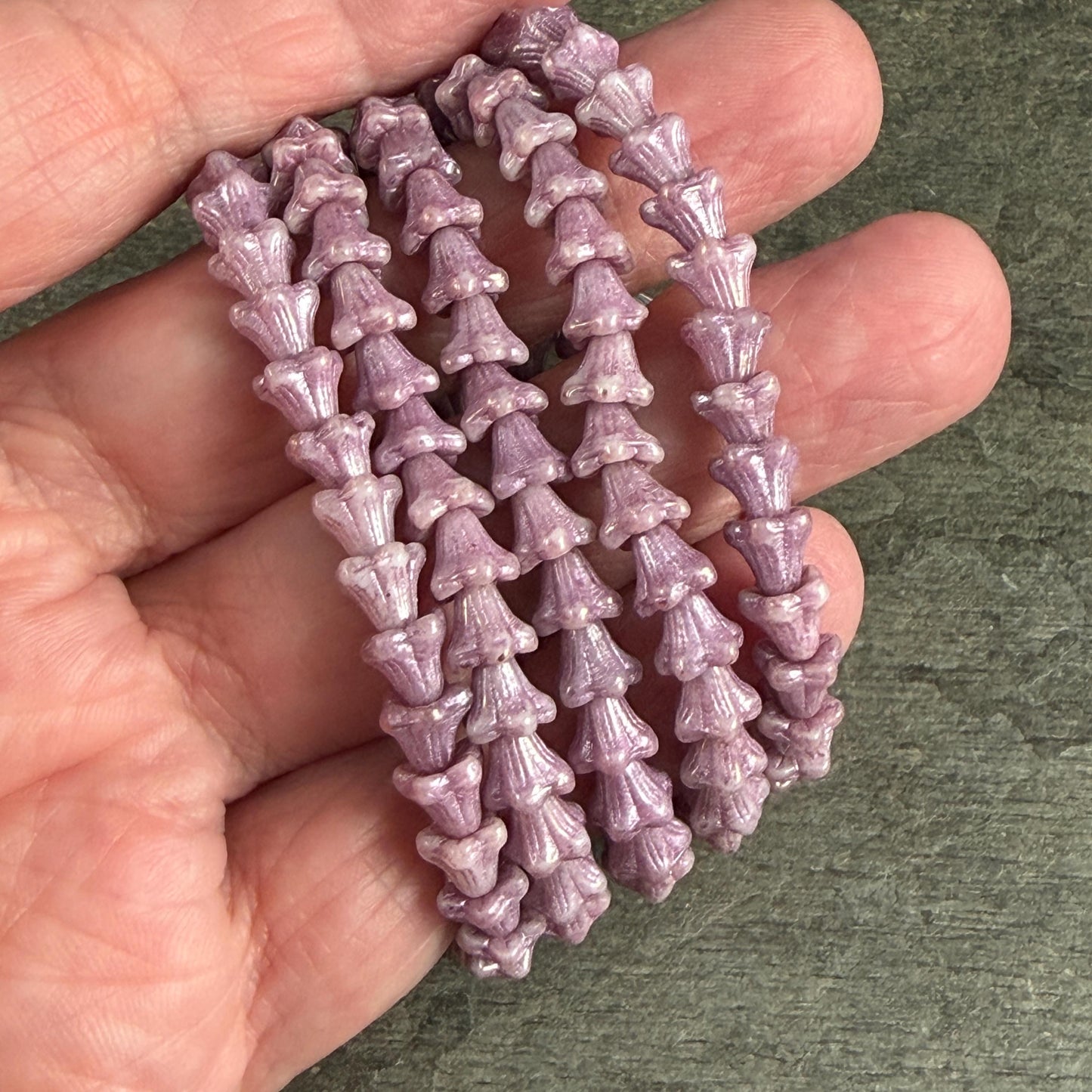 Czech Beads - 5x6mm Small Trumpet Flower, Thistle Purple (FLO/N-0044) * 30 Beads