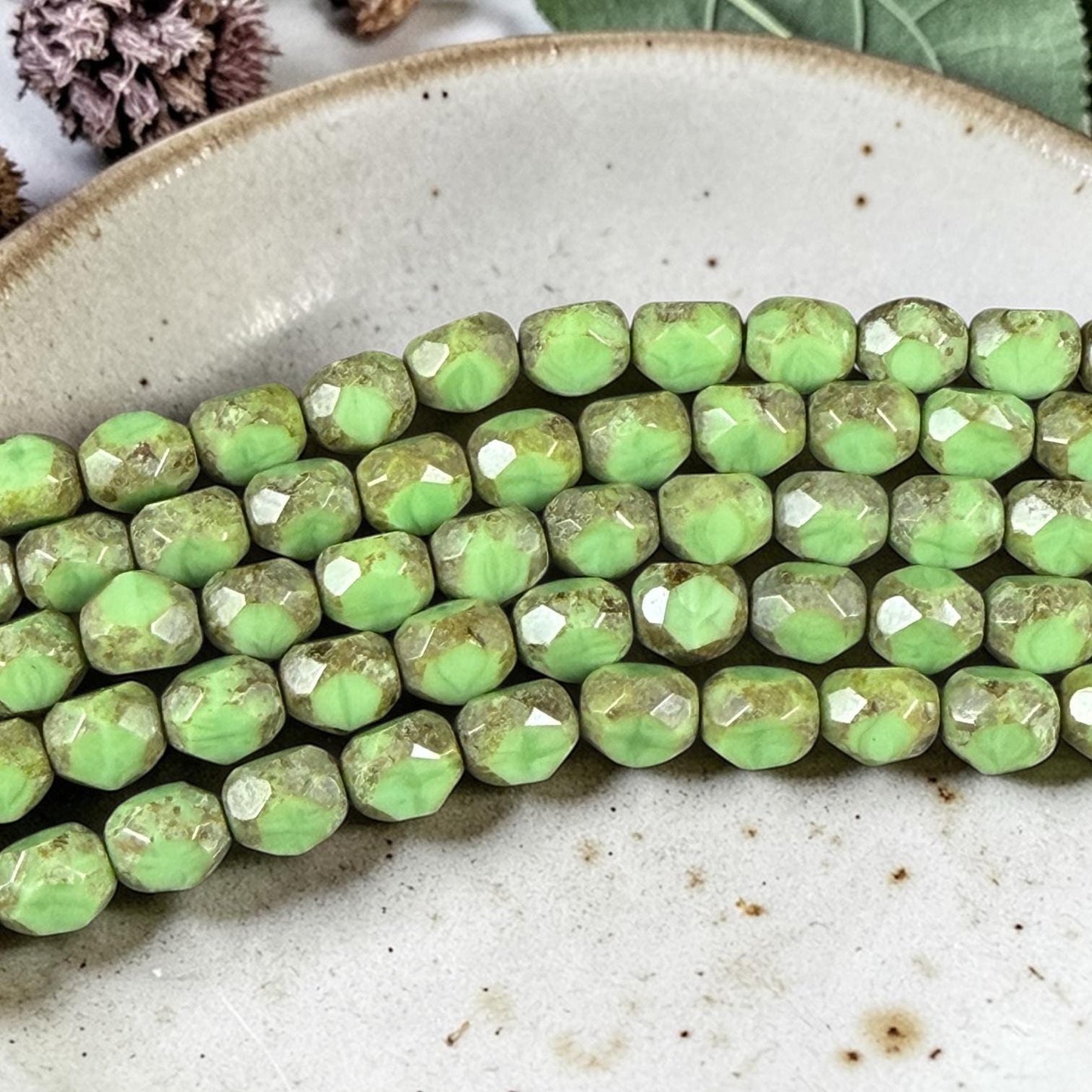 Czech Glass Beads - 8mm Faceted Round, Lime Green Picasso (TCFR-Lime) * 16 Beads