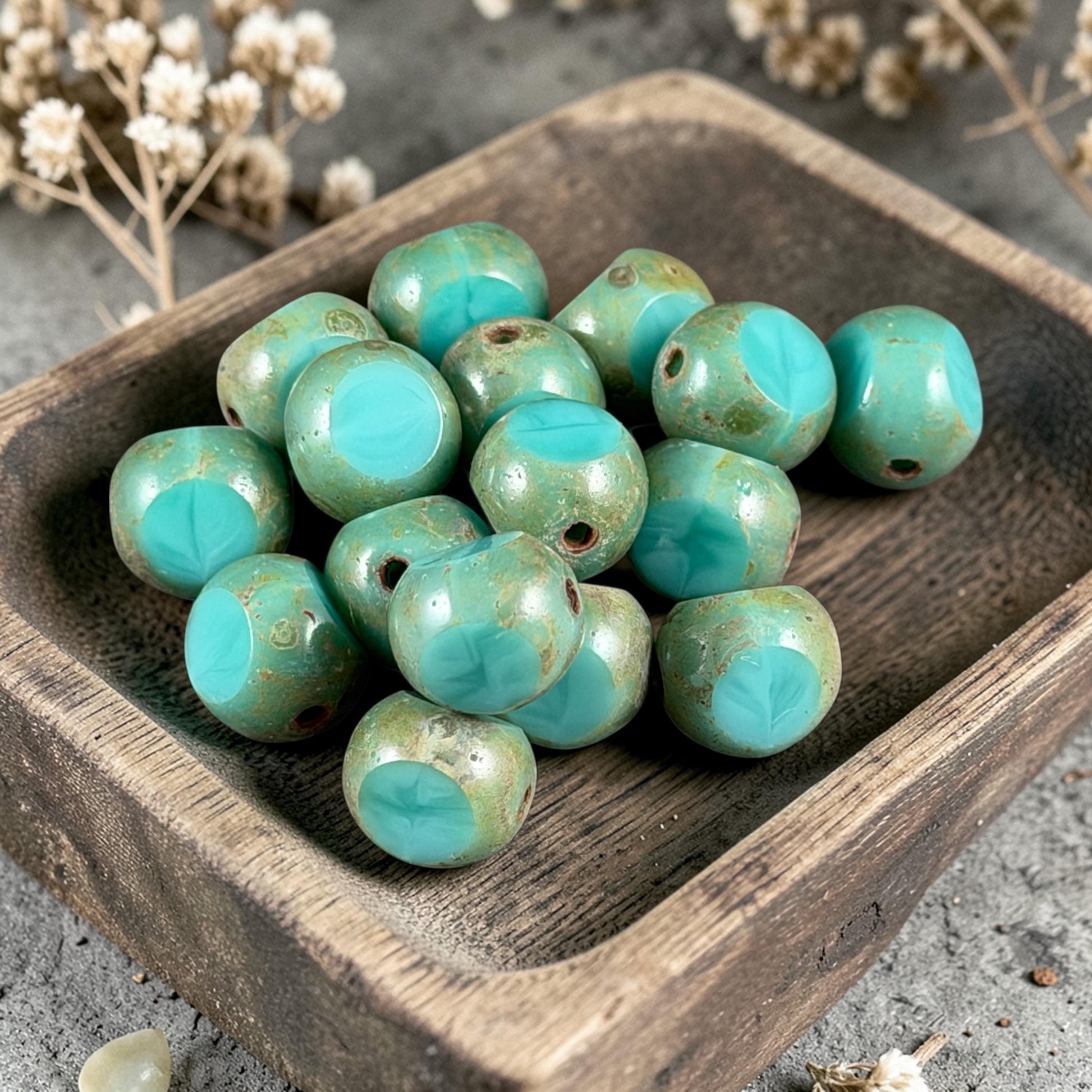 Czech Glass Beads - 8mm Tri-Cut Round, Turquoise Picasso (TCR-Turq) * 16 Beads