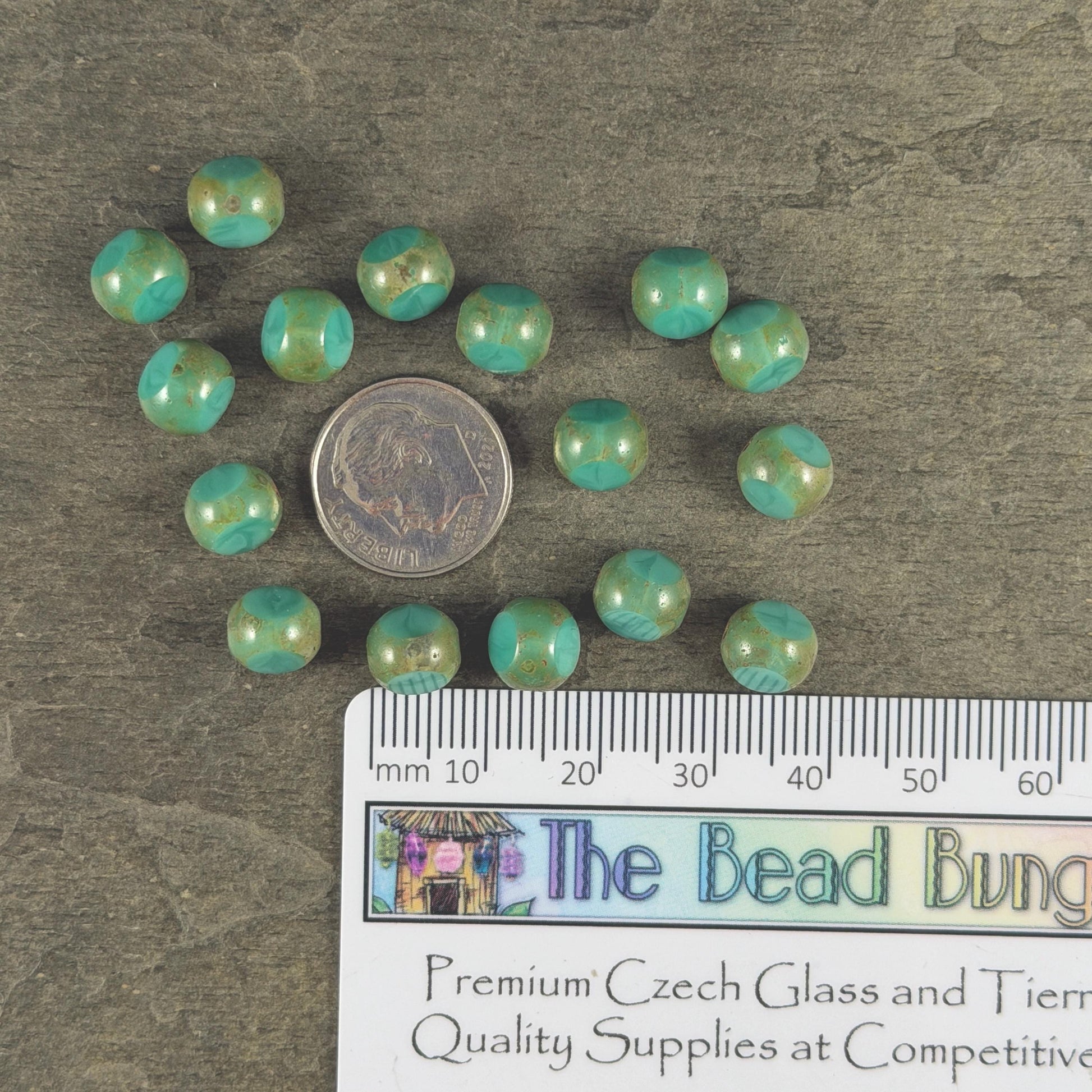 Czech Glass Beads - 8mm Tri-Cut Round, Turquoise Picasso (TCR-Turq) * 16 Beads