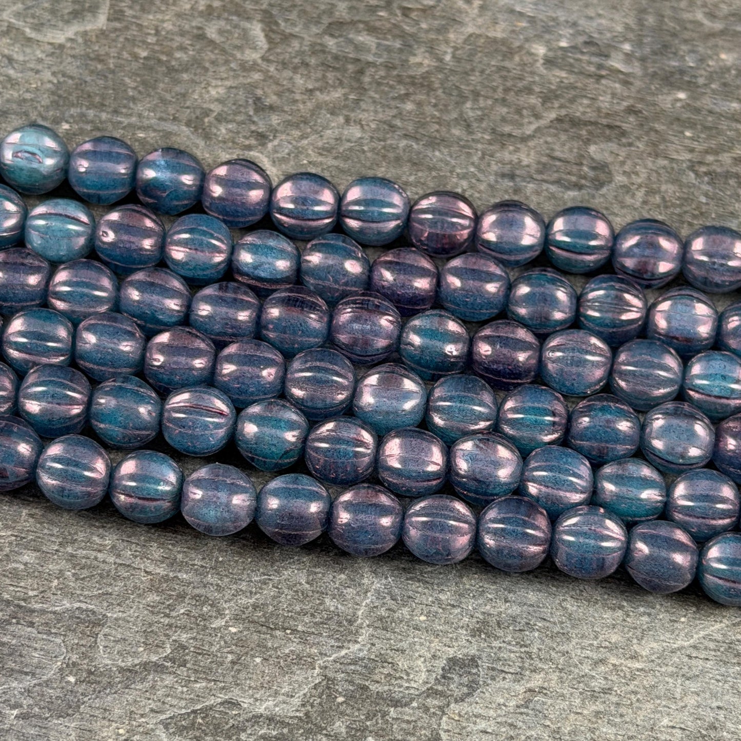 Czech Glass, 6mm Melon, Midnight Blue with Indigo Wash (ML6/87) * Qty. 25