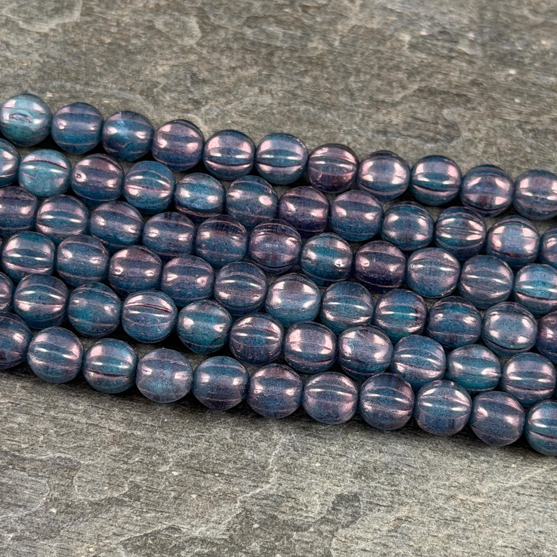 Czech Glass, 6mm Melon, Midnight Blue with Indigo Wash (ML6/87) * Qty. 25