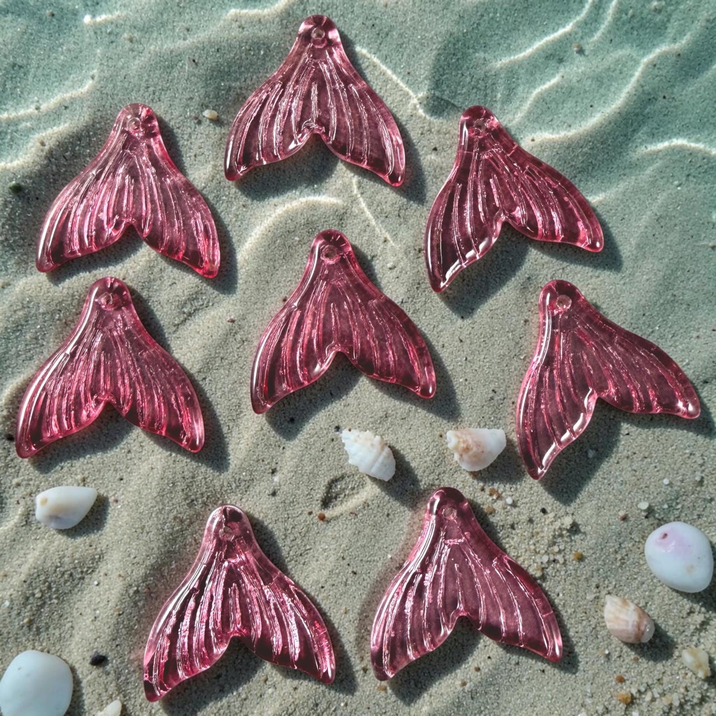 Mermaid Tail, Pink Glass Whale Tail, Charms for Earrings * See Options