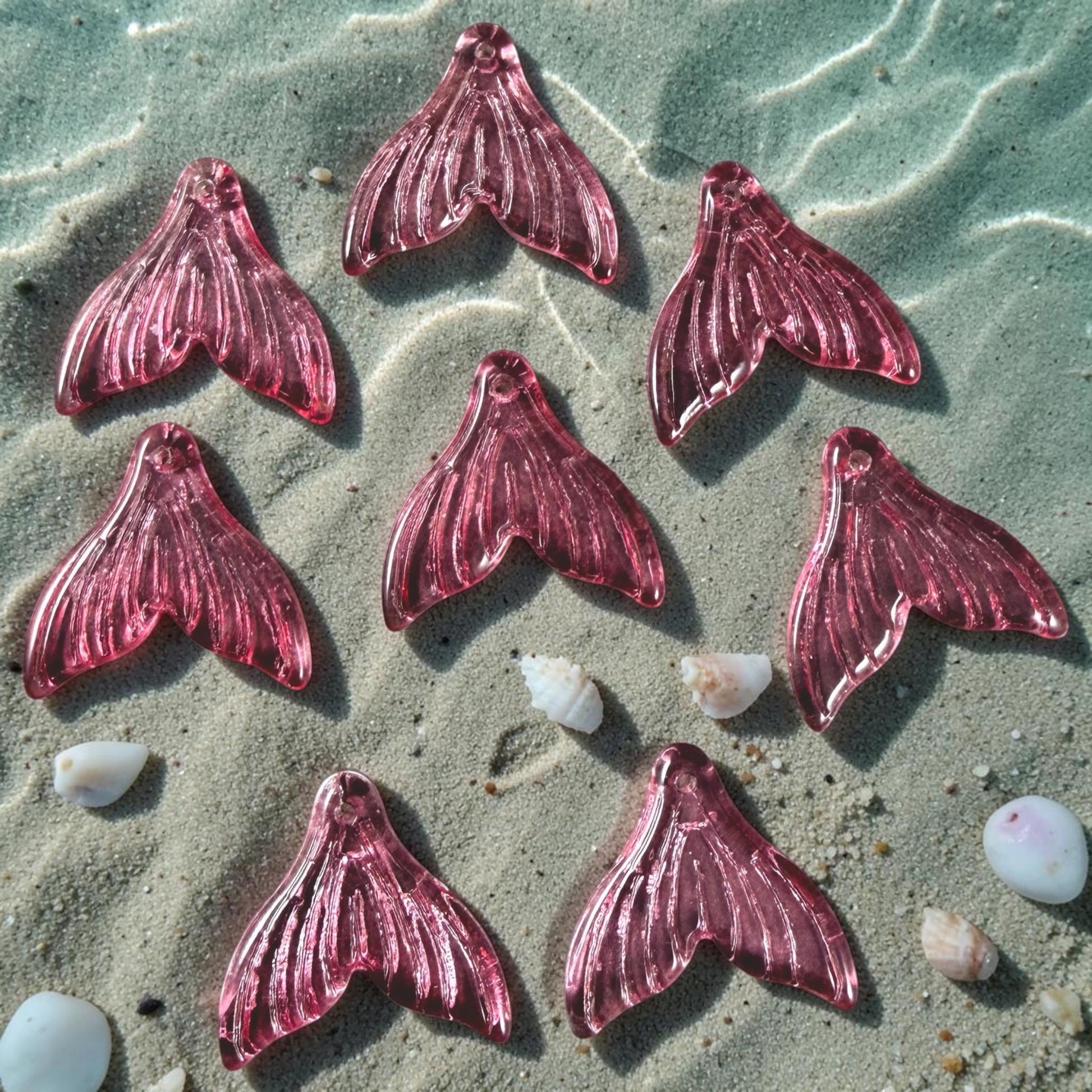 Mermaid Tail, Pink Glass Whale Tail, Charms for Earrings * See Options
