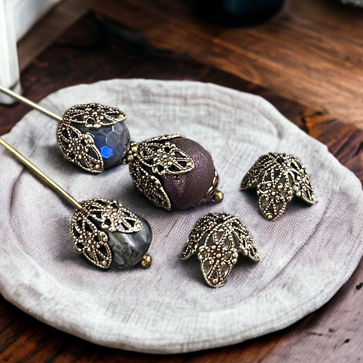 10mm Filigree Bronze Bead Caps Bendable Antiqued Brass (VJS-BB32X) * Qty. 4