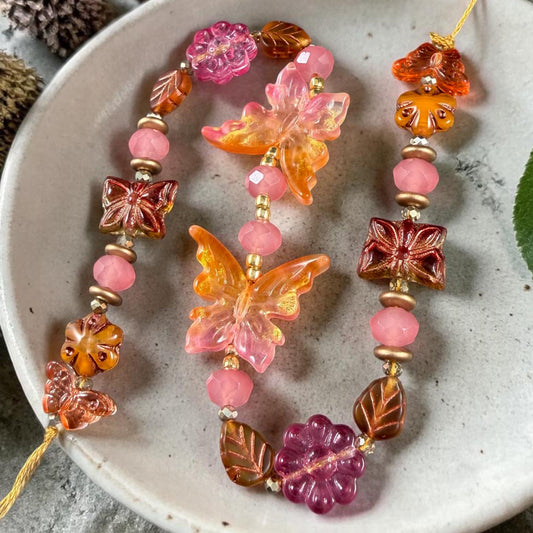 Exclusive Bead Bungalow Mix - Butterflies and Flowers, Nature Theme Glass Beads (CBF418.04)