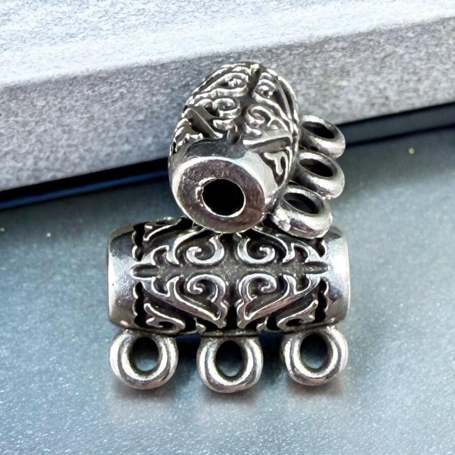 Ornate Bail Bead with 3 loops and 2.2mm Hole, Antiqued Silver Plated (PF/15446-77) * Qty. 4