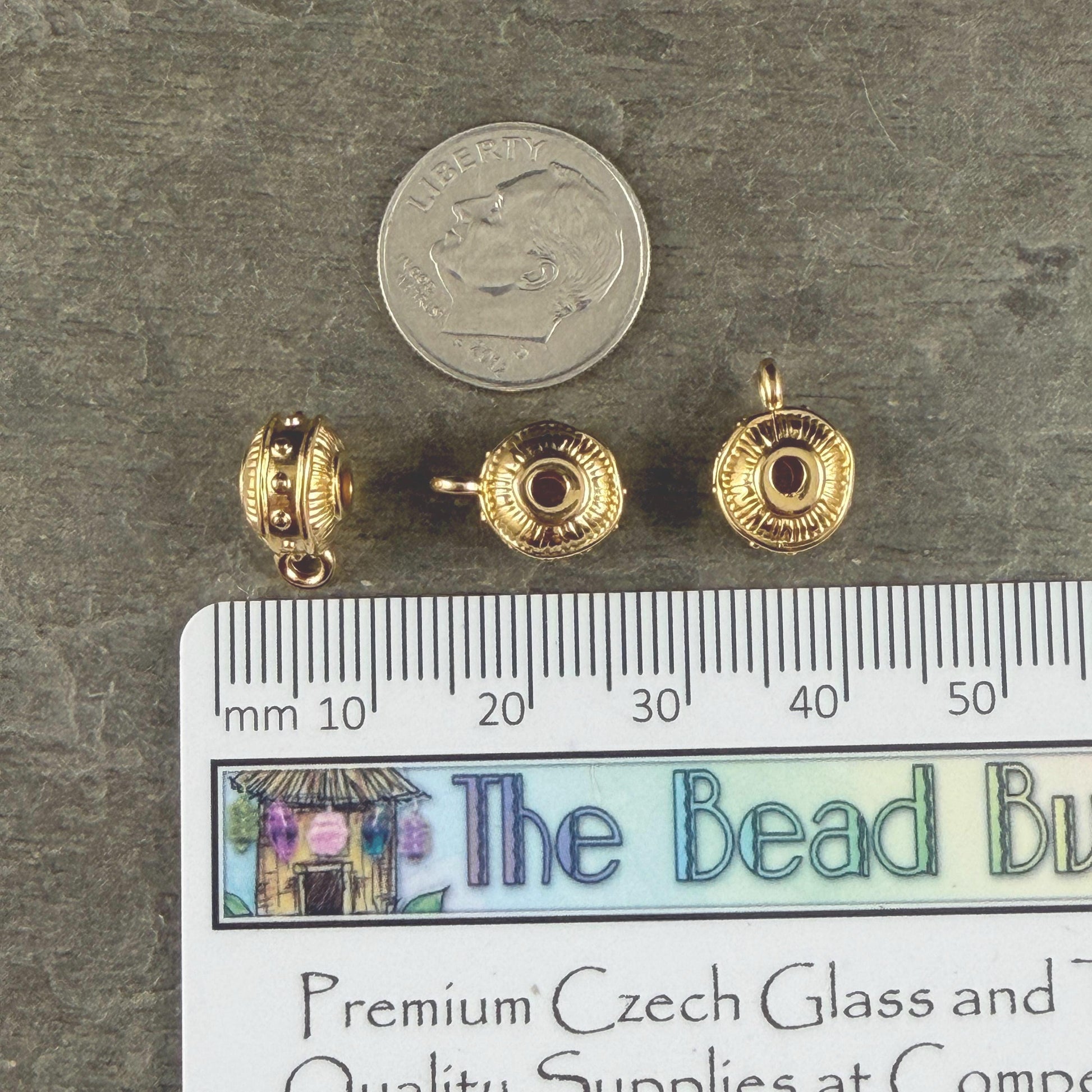 Bail Bead with Loop and 2.2mm Hole, 24k Gold Plated, Nickel Free (PF/15447-12) * Qty. 3