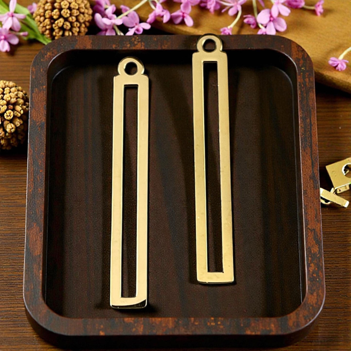 Open Rectangle Charms, 32mmx4.5mm, 18k Gold Plated Stainless Steel (LA046g) * 1 Set