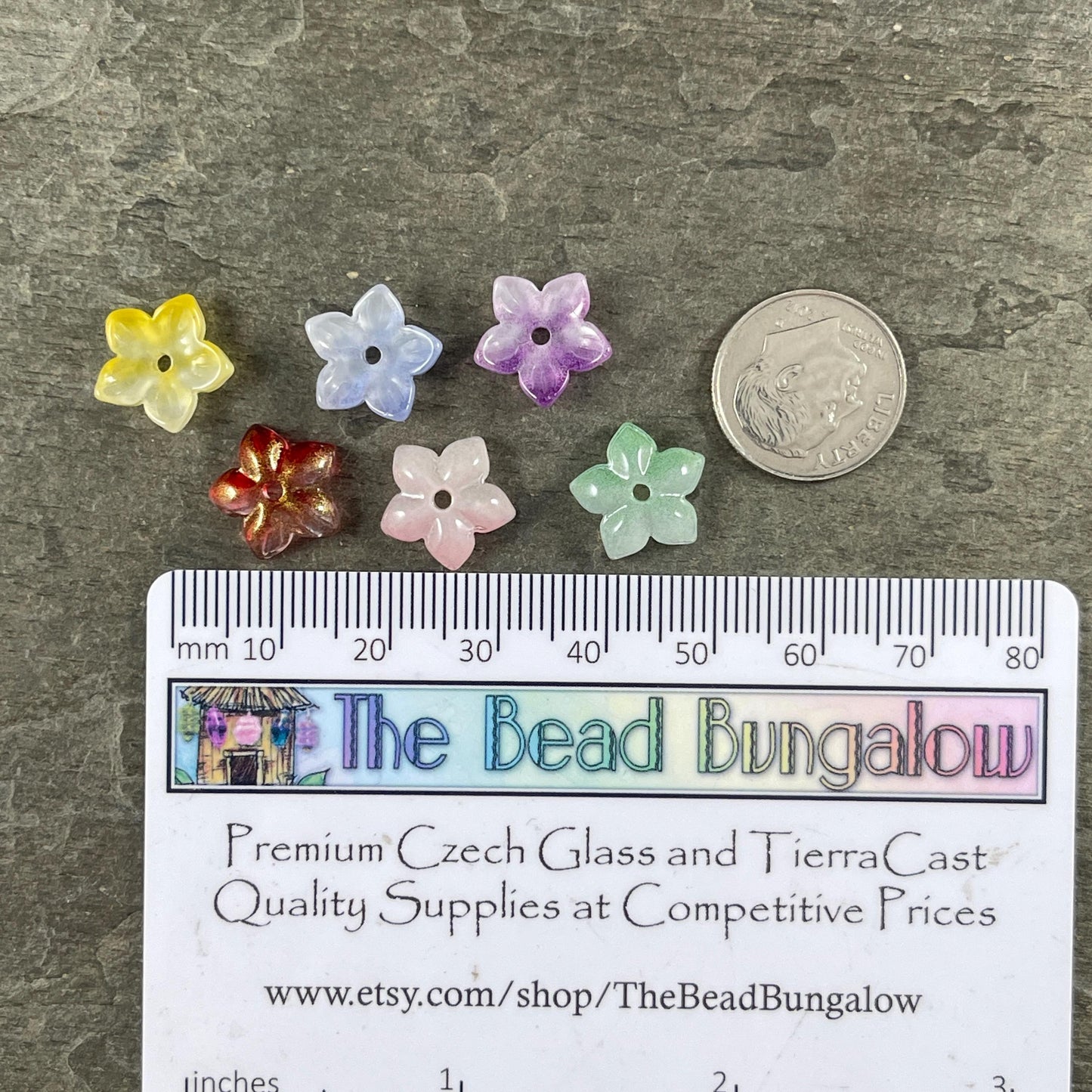 5-Petal Flower Bead Caps - 12mm, Multi-Colored Mix (FBC-2) * Qty. 42