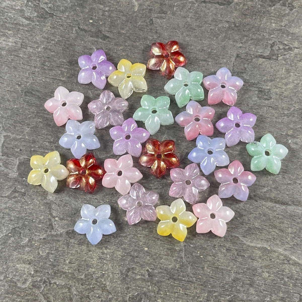5-Petal Flower Bead Caps - 12mm, Multi-Colored Mix (FBC-2) * Qty. 42