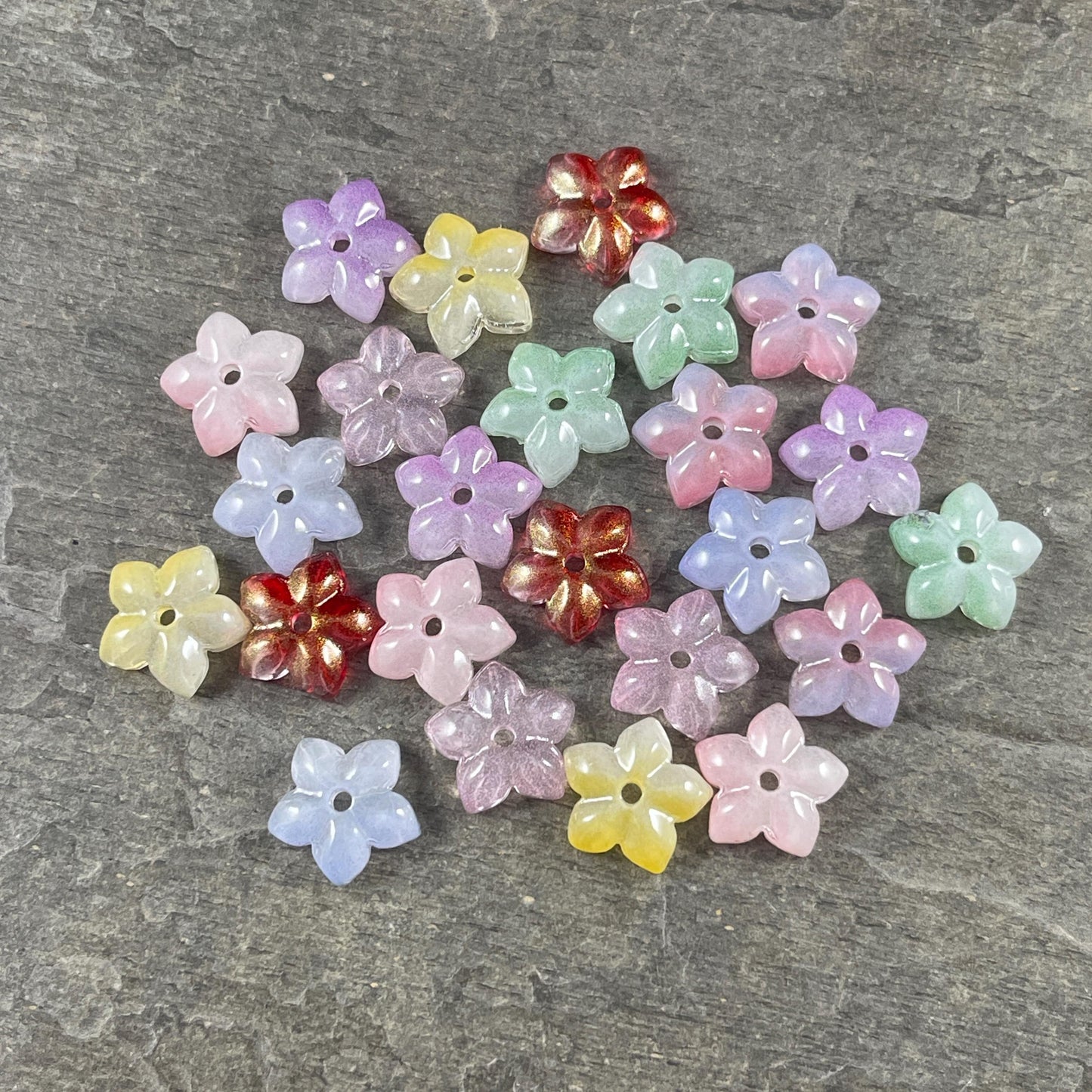 5-Petal Flower Bead Caps - 12mm, Multi-Colored Mix (FBC-2) * Qty. 42