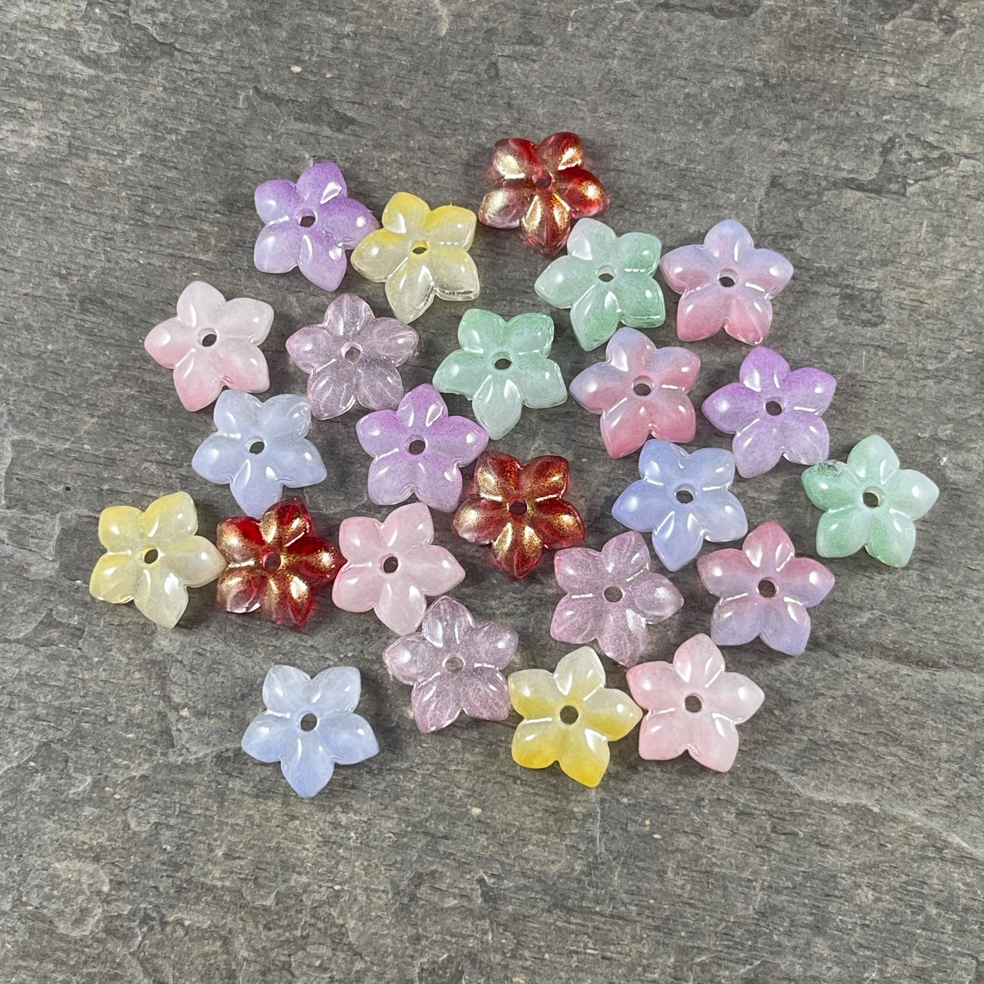 5-Petal Flower Bead Caps - 12mm, Multi-Colored Mix (FBC-2) * Qty. 42