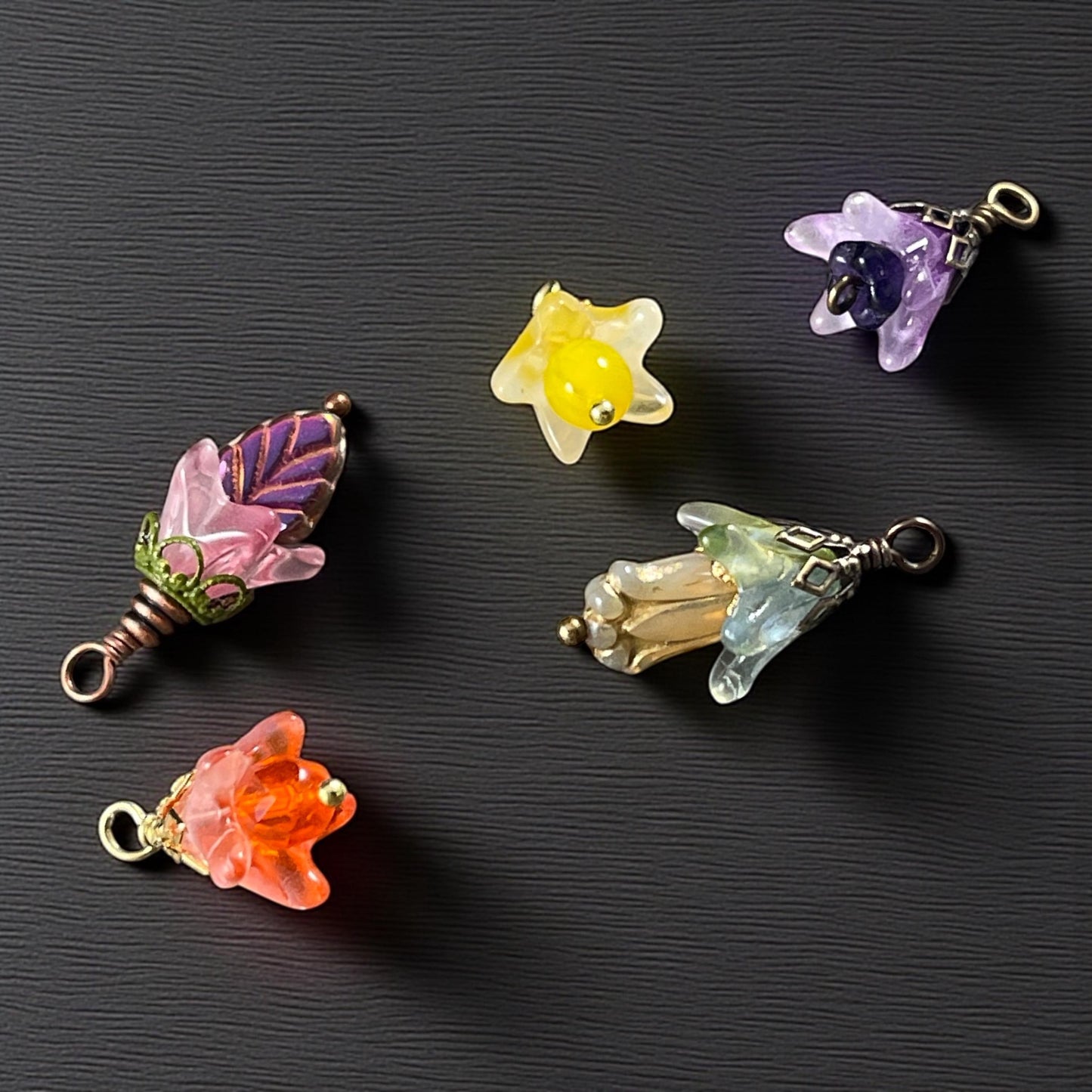 5-Petal Flower Bead Caps - 12mm Tapered Cone Glass Bead, Multi-Colored Mix (CBC-1) * Qty. 20