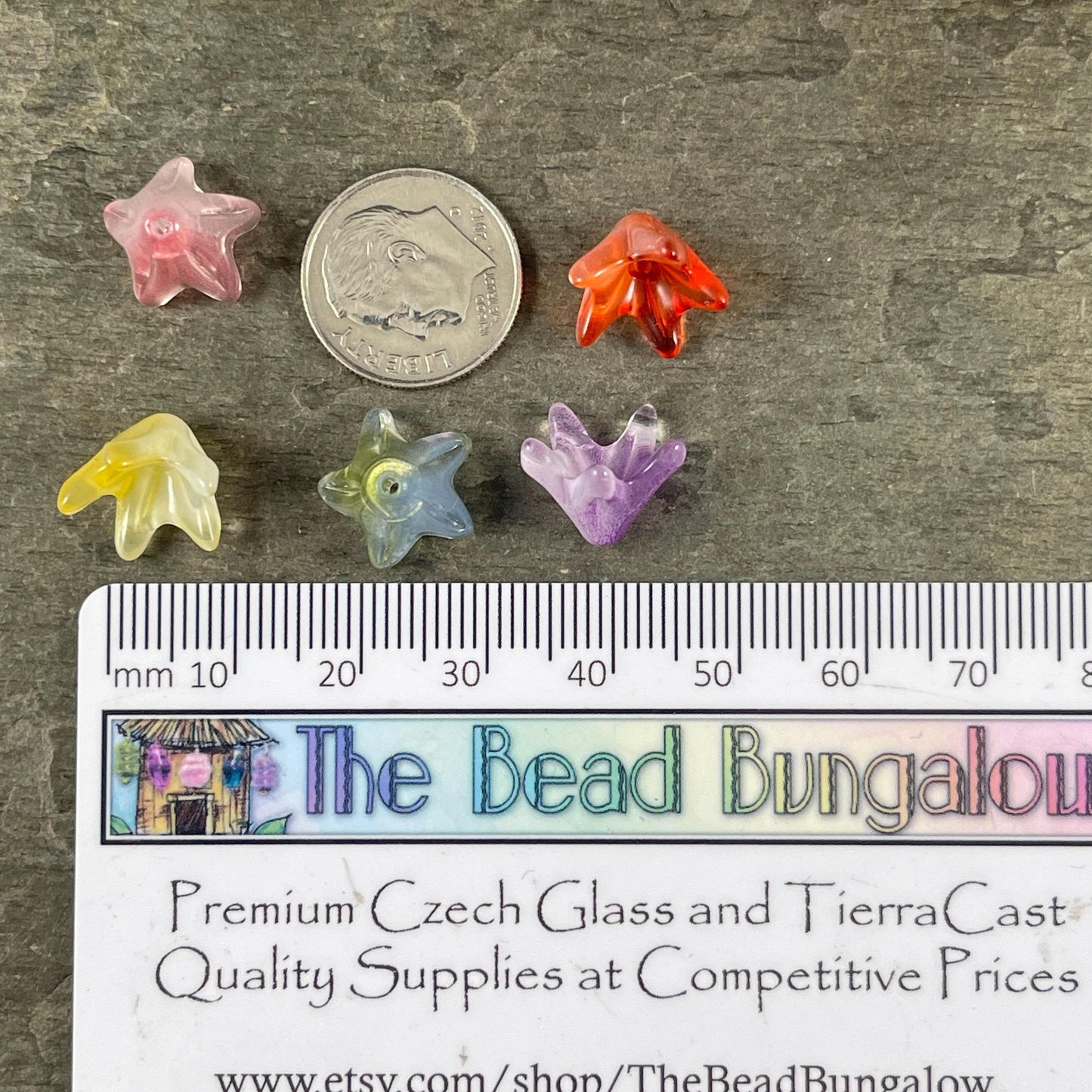 5-Petal Flower Bead Caps - 12mm Tapered Cone Glass Bead, Multi-Colored Mix (CBC-1) * Qty. 20