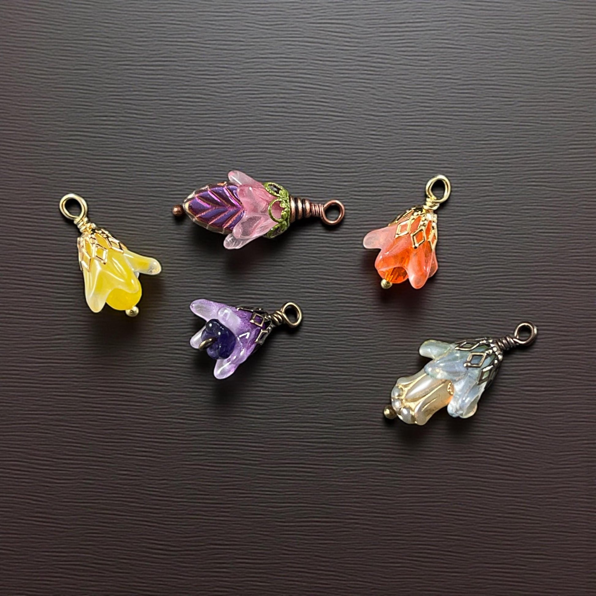 5-Petal Flower Bead Caps - 12mm Tapered Cone Glass Bead, Multi-Colored Mix (CBC-1) * Qty. 20