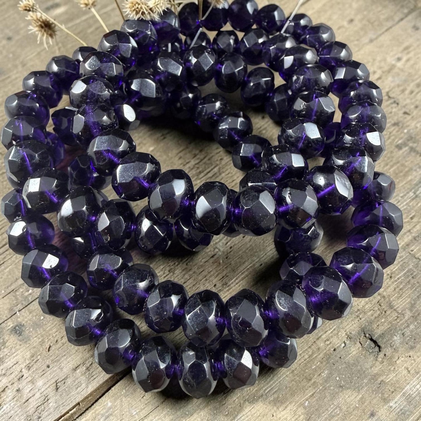 Czech Glass - 8x6mm Faceted Rondelle, Dark Purple Tanzanite (R8/RJ-0430) * 25 Beads