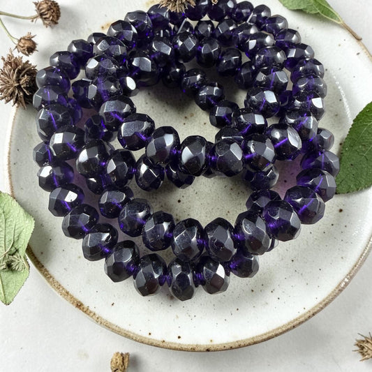Czech Glass Beads Dark Purple Faceted Rondelle 8x6mm Rondelle Deep Purple Glass Beads (R8/RJ-0430) - Qty 12