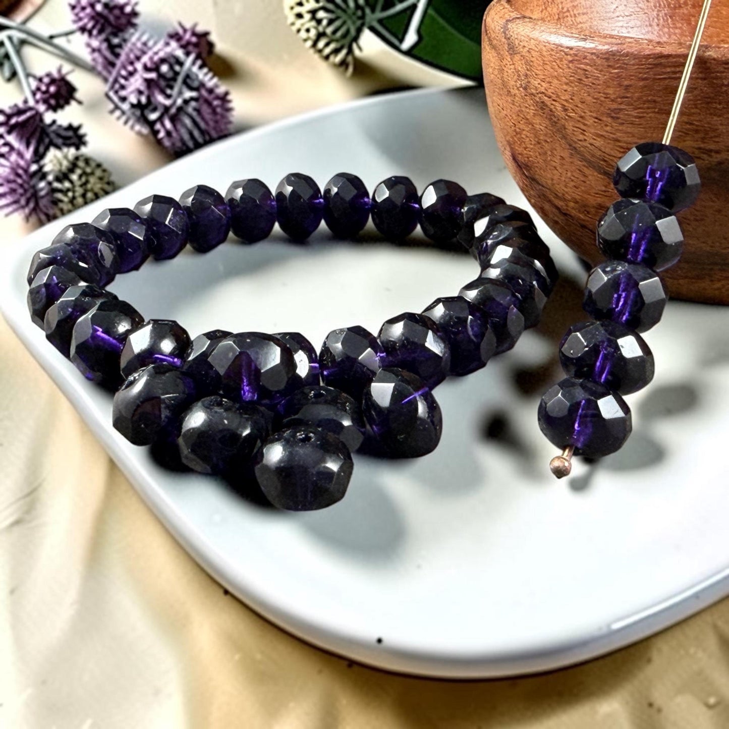 Czech Glass - 8x6mm Faceted Rondelle, Dark Purple Tanzanite (R8/RJ-0430) * 25 Beads