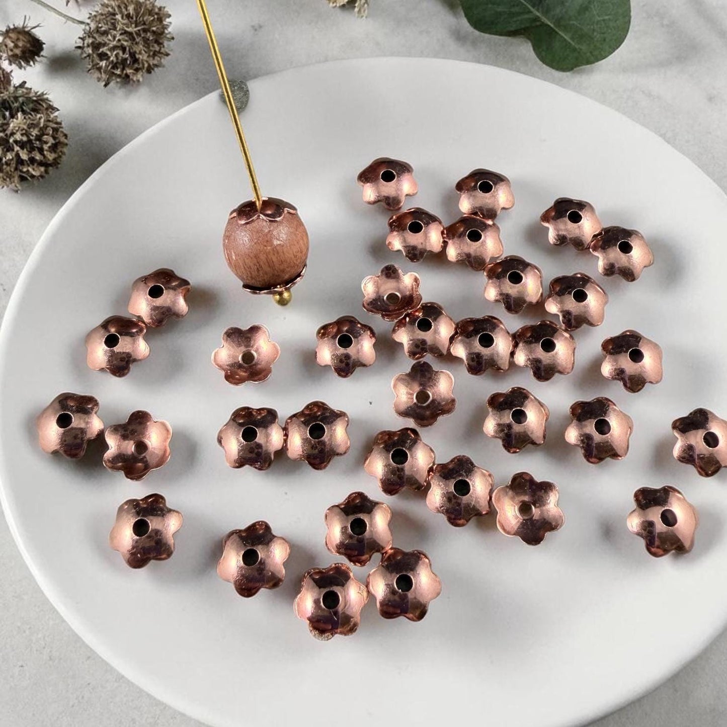 6mm Smooth Petal Bead Caps - Copper Plated, Gold Plated or Silver Plated (BC-7267) * Qty. 36