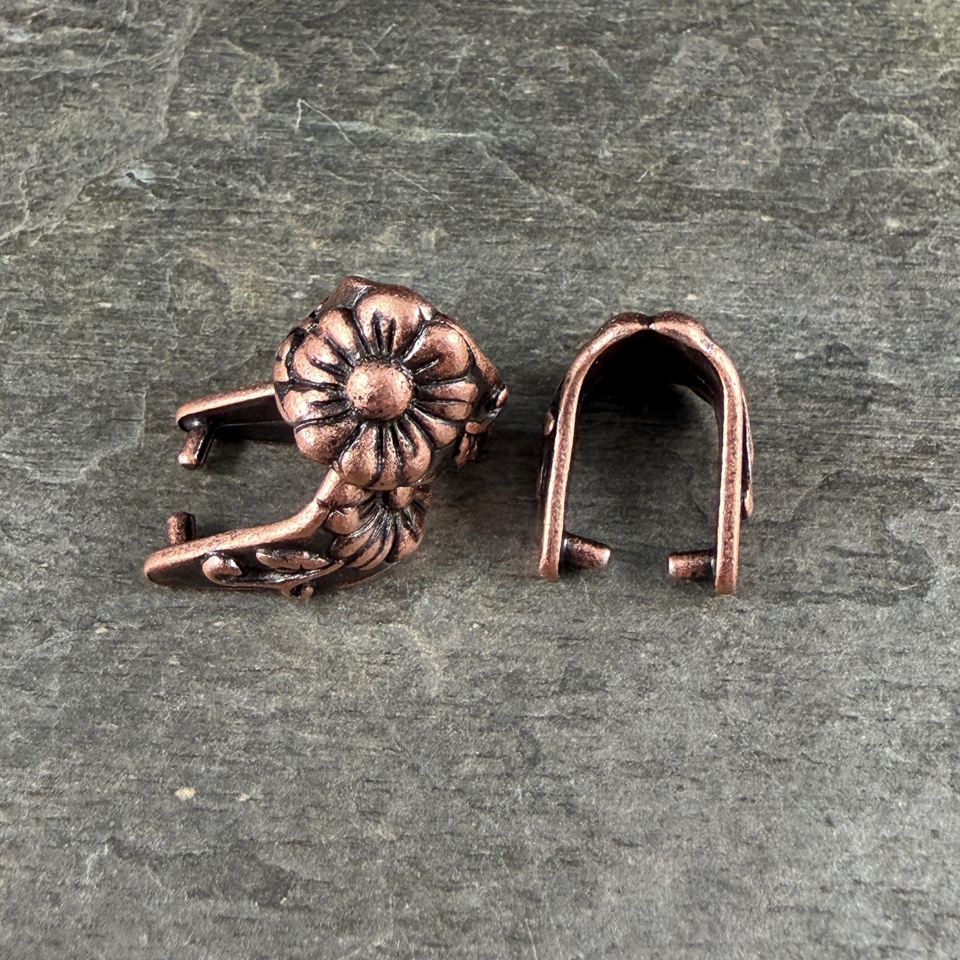 TierraCast 16mm Blossom Pinch Bail, Antiqued Copper Plated (PF/910-87) * Qty. 2