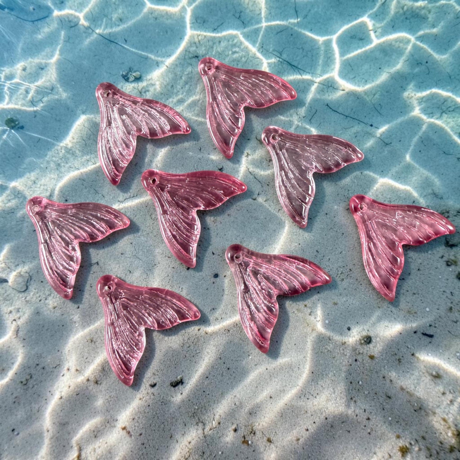 Mermaid Tail, Pink Glass Whale Tail, Charms for Earrings * See Options