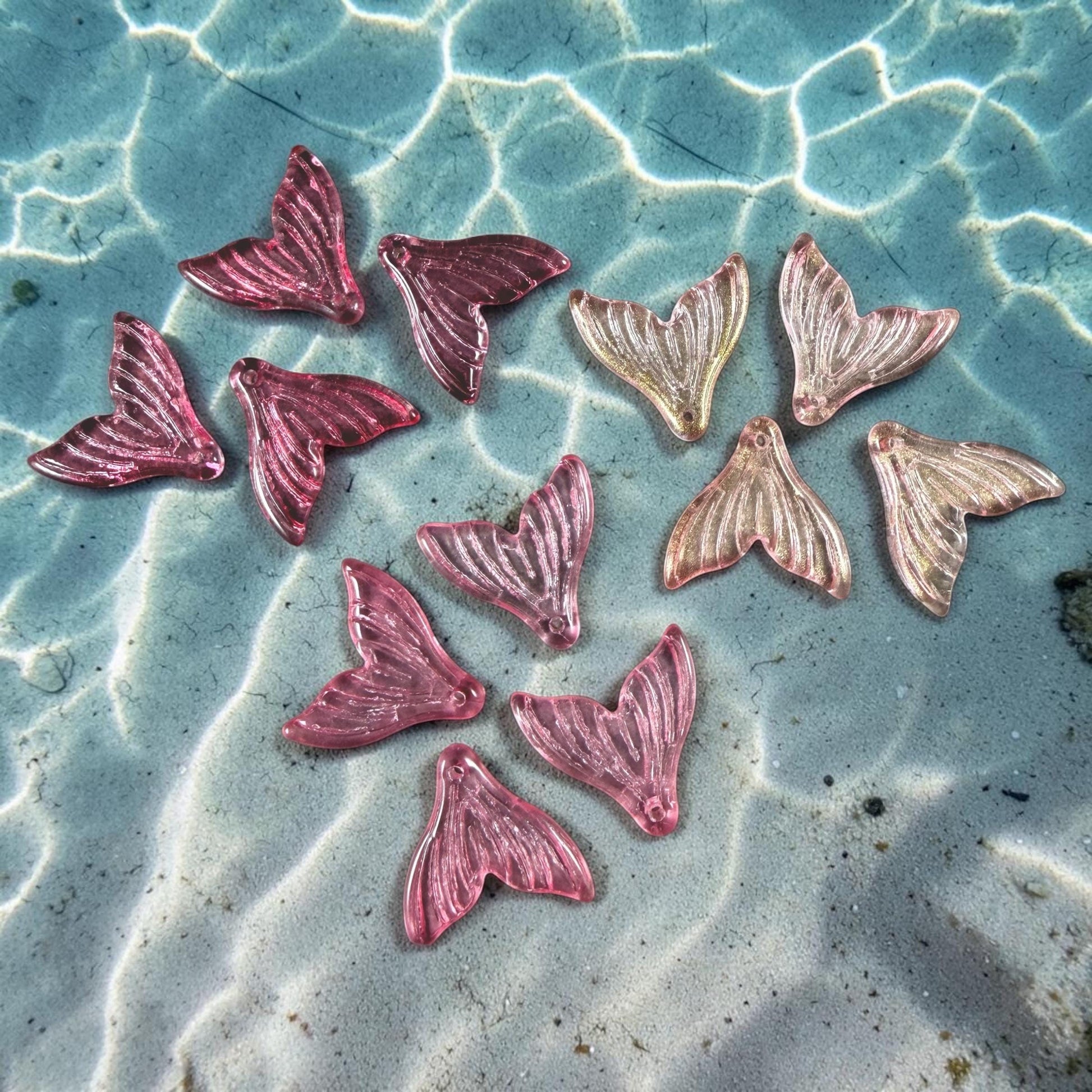 Mermaid Tail, Pink Glass Whale Tail, Charms for Earrings * See Options