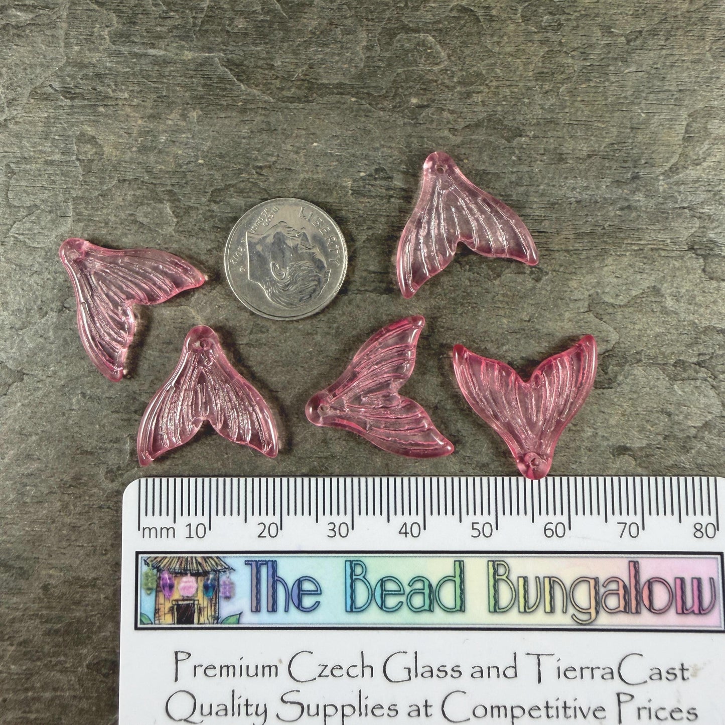 Mermaid Tail, Pink Glass Whale Tail, Charms for Earrings * See Options