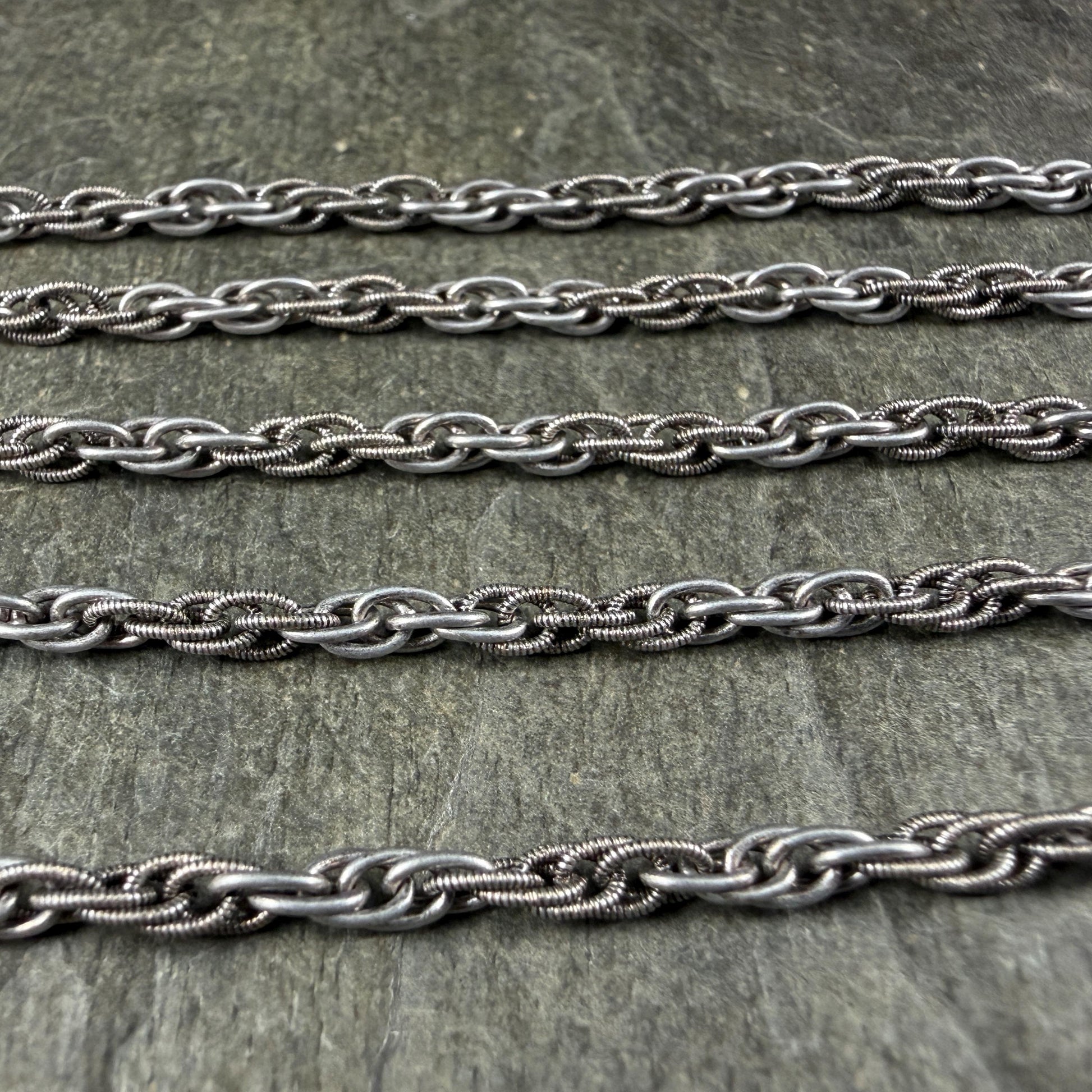 Chain by the Foot - 3mm Spiga Rope Spiral Chain - Antiqued Silver Plated Brass (CH-870AS) * 18" Length