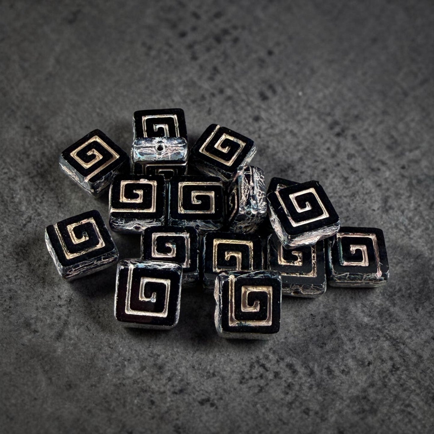 Czech Glass Beads, 9mm Square Black Picasso Bead (CSq-BkT) * Qty. 10